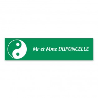 Plaque nom 1 ligne et symbole YIN YANG pour boite aux lettres type Decayeux (100x25mm) couleur vert clair