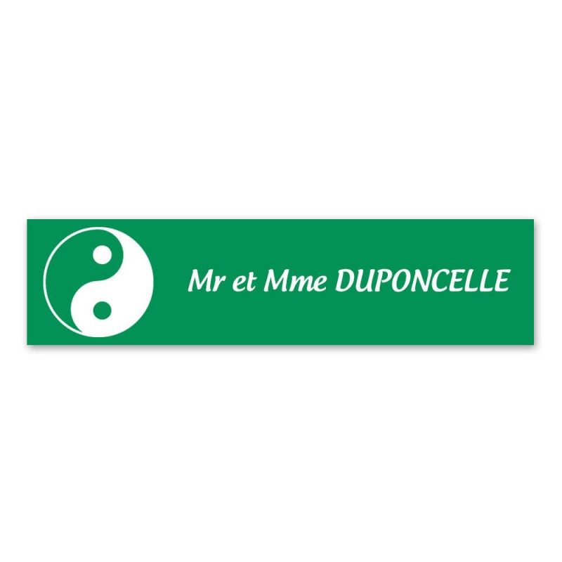 Plaque nom 1 ligne et symbole YIN YANG pour boite aux lettres type Decayeux (100x25mm) couleur vert clair