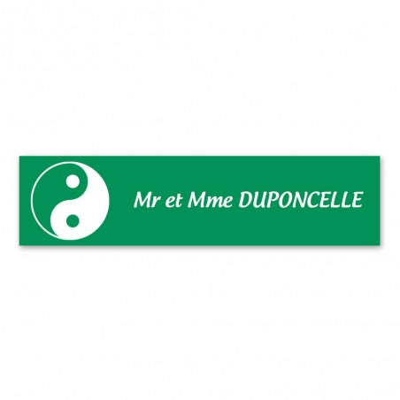 Plaque nom 1 ligne et symbole YIN YANG pour boite aux lettres type Decayeux (100x25mm) couleur vert clair