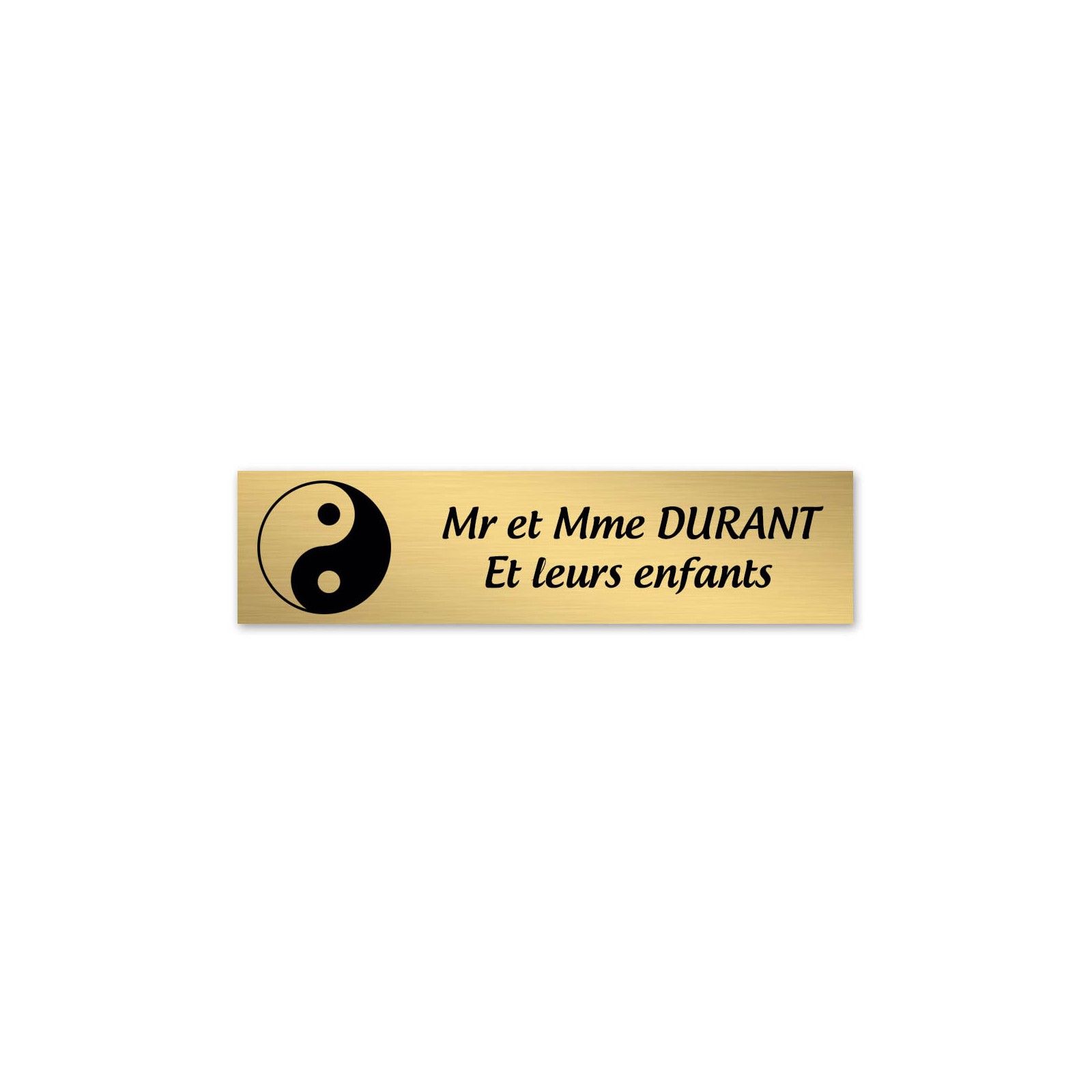 Plaque nom 2 lignes et symbole YIN YANG pour boite aux lettres type Decayeux (100x25mm) couleur or brossé