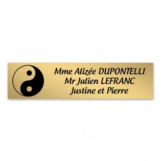 Plaque nom 3 lignes et symbole YIN YANG pour boite aux lettres type Decayeux (100x25mm) couleur or brossé