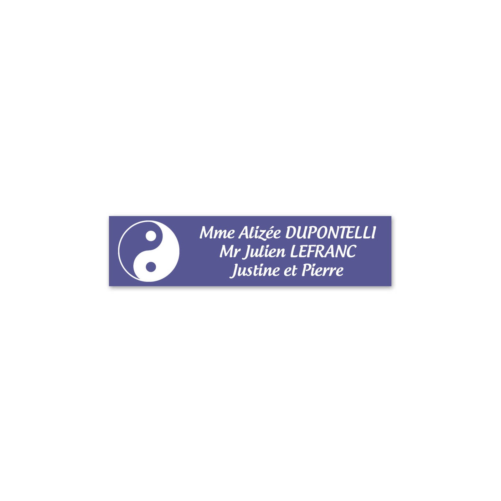 Plaque nom 3 lignes et symbole YIN YANG pour boite aux lettres type Decayeux (100x25mm) couleur violet