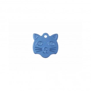 Médaille pendentif en forme de tête de chat couleur bleue personnalisable sur 1 à 2 lignes (22 mm x 23 mm)