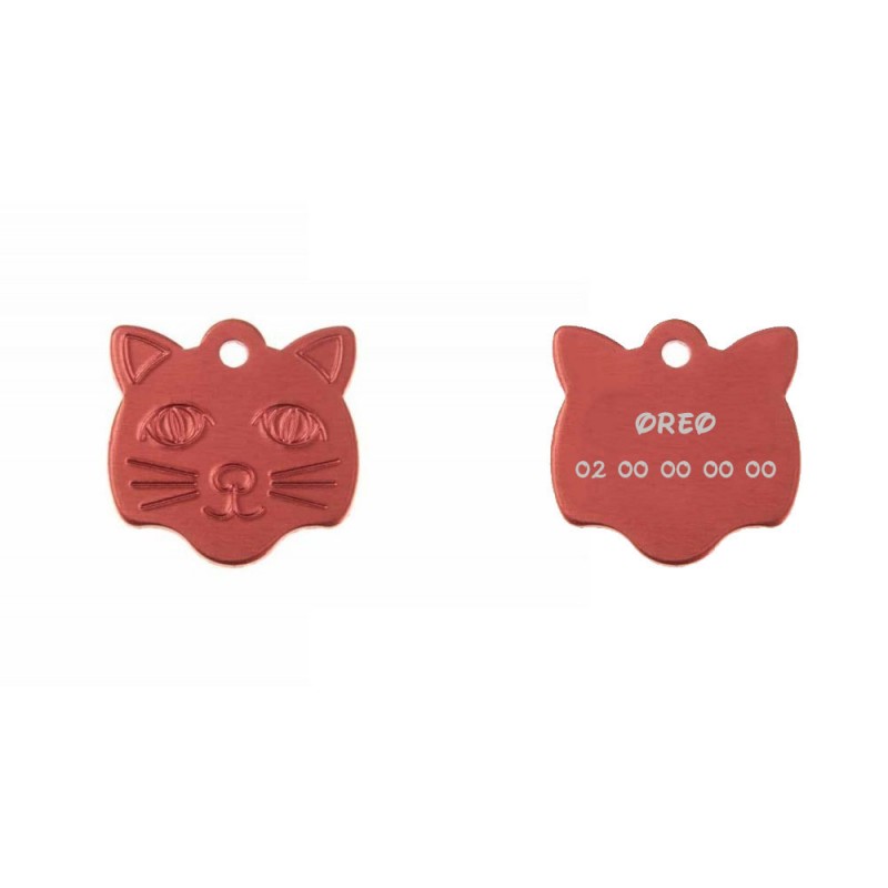 Médaille pendentif en forme de tête de chat couleur rouge personnalisable sur 1 à 2 lignes (22 mm x 23 mm) Médaille pendentif en forme de tête de chat couleur rouge personnalisable sur 1 à 2 lignes (22 mm x 23 mm)