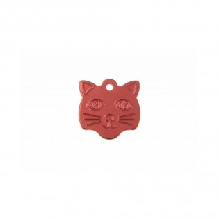 Médaille pendentif en forme de tête de chat couleur rouge personnalisable sur 1 à 2 lignes (22 mm x 23 mm)