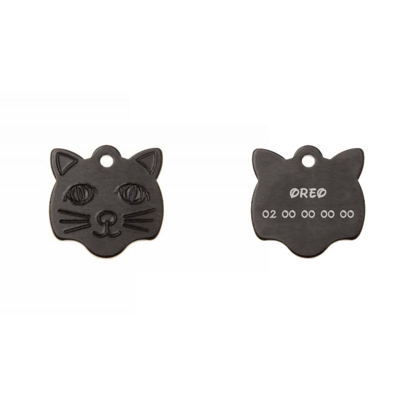 Pendant medal in the shape of a black cat head, customizable on 1 to 2 lines (22 mm x 23 mm) Pendant medal in the shape of a black cat head, customizable on 1 to 2 lines (22 mm x 23 mm)