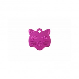 Médaille pendentif en forme de tête de chat couleur rose personnalisable sur 1 à 2 lignes (22 mm x 23 mm)