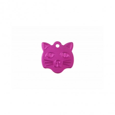 Médaille pendentif en forme de tête de chat couleur rose personnalisable sur 1 à 2 lignes (22 mm x 23 mm)