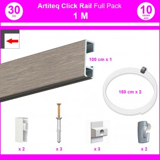 Pack Eco 1 mètre de cimaise Click Rail couleur Aluminium - Solution suspension cadres et tableaux