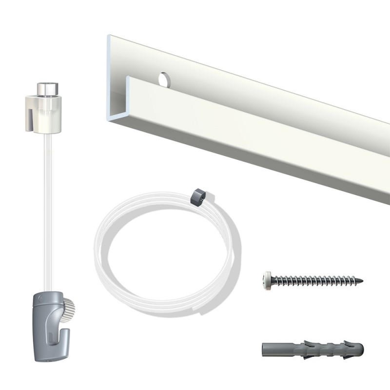 Cimaise Classic Rail Atiteq - Kit Accrochage Complet 40kg Avec Fils Transparents 150cm (2m, Blanc)