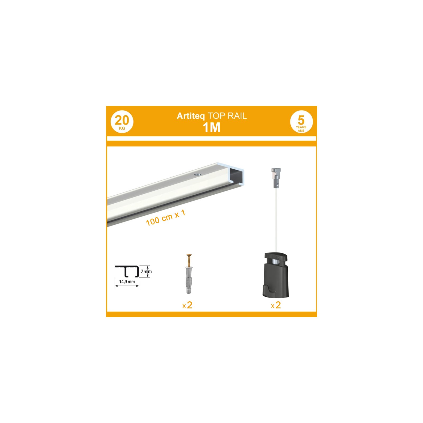 Cimaise Top Rail Pour Plafond - Longueur 200 Cm, Blanc RAL 9010, Charge 20 Kg/m, Fixation Incluse
