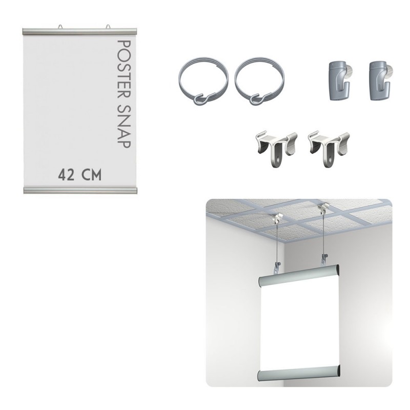 Kit Poster Snap 42 cm + Ceiling clamper - Système de suspension d'affiche pour faux plafond Kit Poster Snap 42 cm + Ceiling clamper - Système de suspension d'affiche pour faux plafond