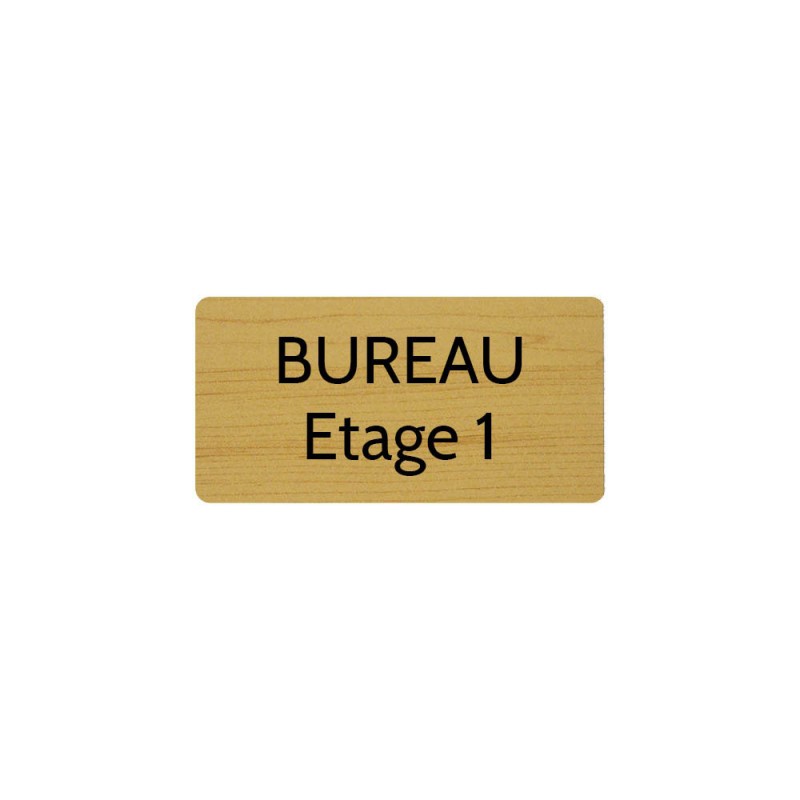 Plaque de porte gravée sur 1 à 2 lignes effet bois clair lettres noires - Rectangle angles arrondis 75 x 150 mm