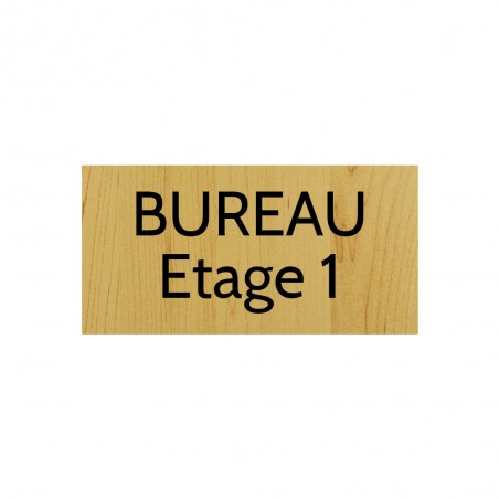 Plaque de porte gravée sur 1 à 2 lignes effet bois clair lettres noires - Format rectangle 100 x 200 mm