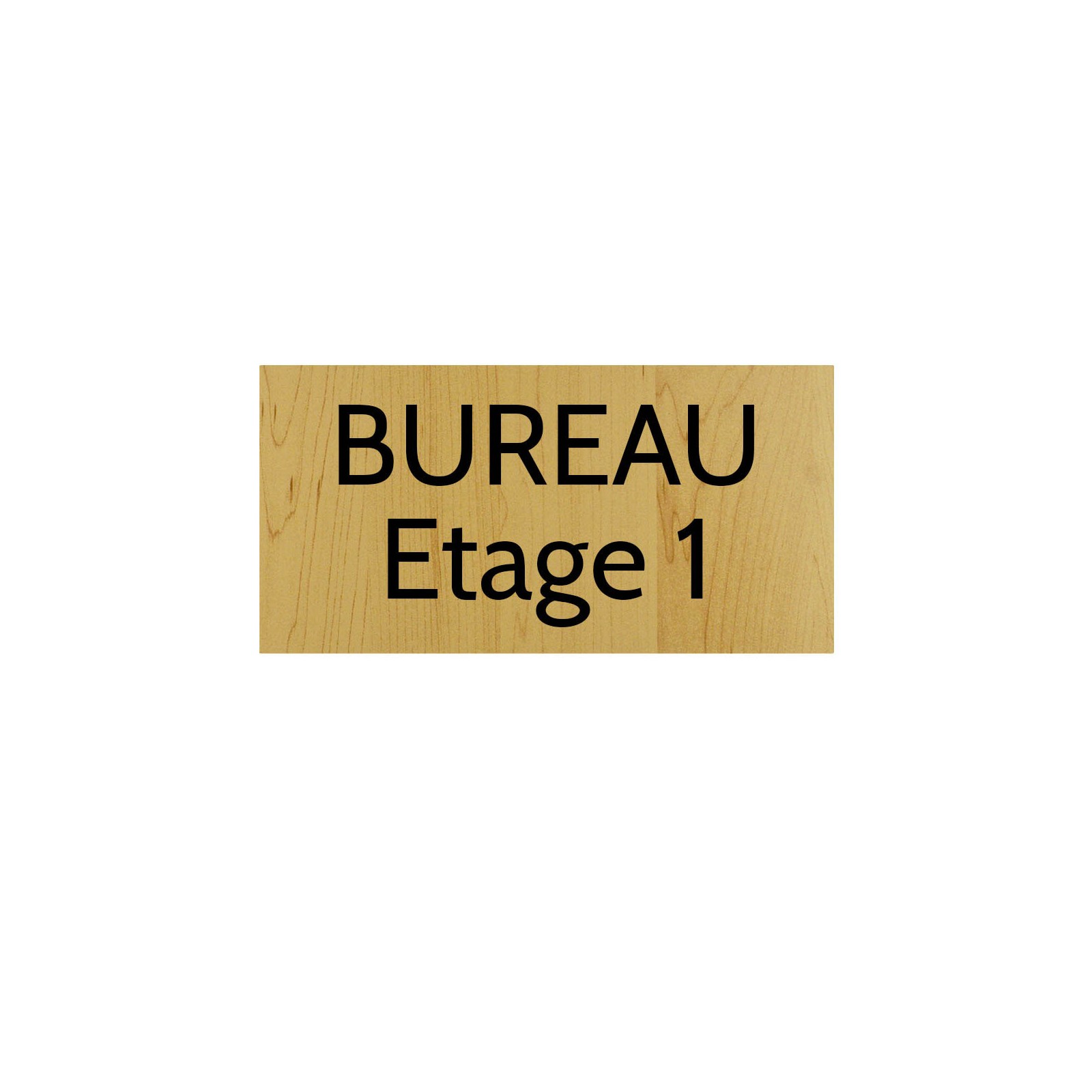 Plaque de porte gravée sur 1 à 2 lignes effet bois clair lettres noires - Format rectangle 125 x 250 mm