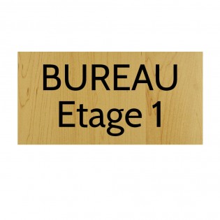 Plaque de porte gravée sur 1 à 2 lignes effet bois clair lettres noires - Format rectangle 125 x 250 mm