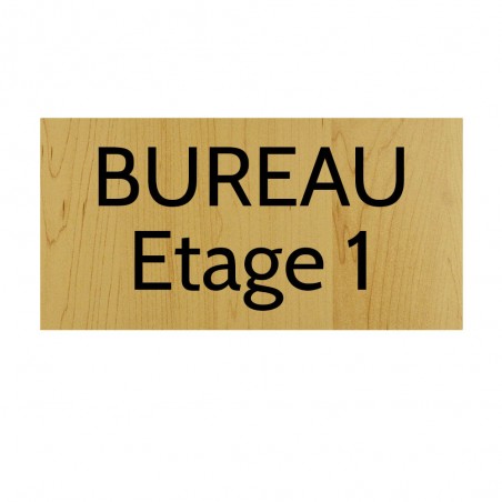 Plaque de porte gravée sur 1 à 2 lignes effet bois clair lettres noires - Format rectangle 125 x 250 mm