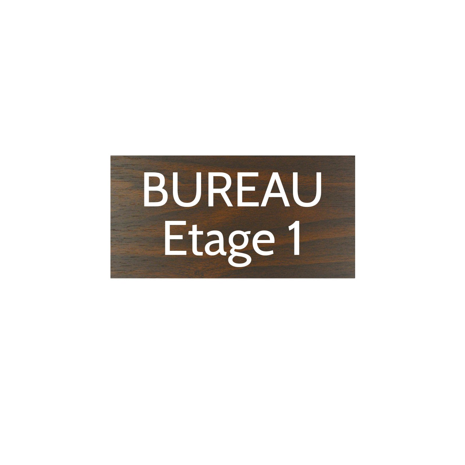 Plaque de porte gravée sur 1 à 2 lignes effet bois foncé lettres blanches - Format rectangle 125 x 250 mm