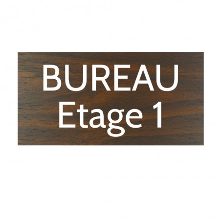 Plaque de porte gravée sur 1 à 2 lignes effet bois foncé lettres blanches - Format rectangle 125 x 250 mm