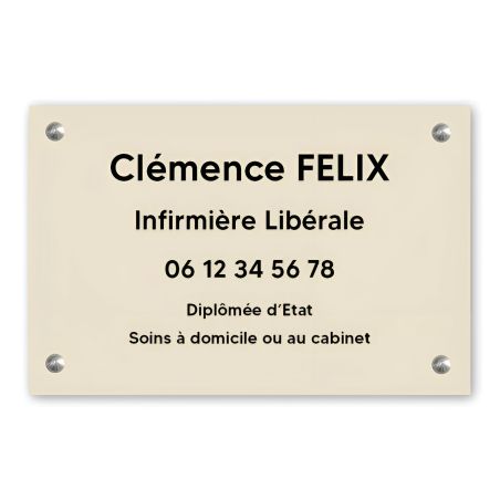 Plaque professionnelle personnalisée en PVC pour infirmière libérale - 1 à 5 lignes de texte - Format 30 x 20 cm