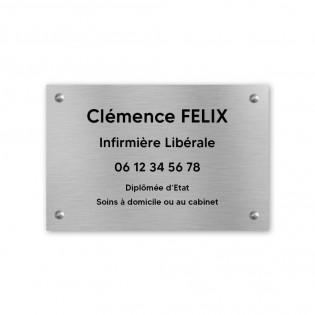 Plaque professionnelle personnalisée en PVC pour infirmière libérale - 1 à 5 lignes de texte - Format 30 x 20 cm