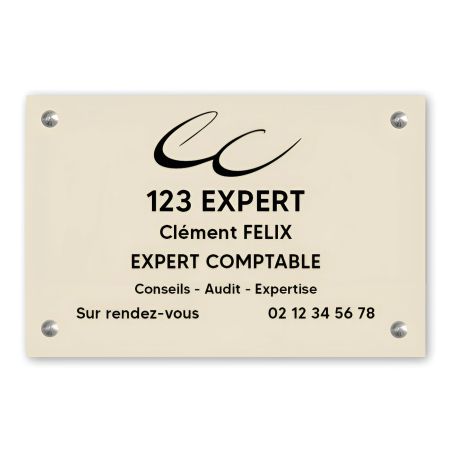 Plaque professionnelle personnalisée en PVC avec logo pour expert comptable - Format 30 cm x 20 cm