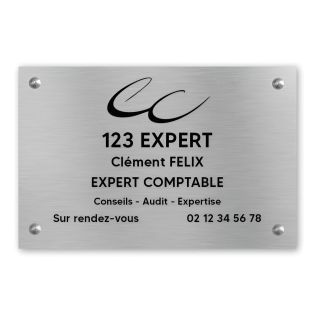 Plaque professionnelle personnalisée en PVC avec logo pour expert comptable - Format 30 cm x 20 cm