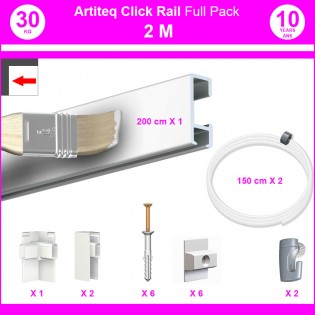 Pack Eco 2 mètres de cimaise Click Rail couleur Blanc (peut être peint) - Solution suspension cadres et tableaux