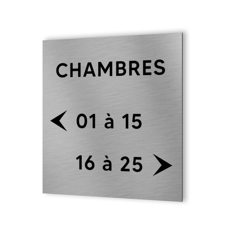 Panneau numéros de chambres pour hôtel, immeuble - Format 20 cm x 20 cm en Dibond Aluminium brossé -  Numéros personnalisables