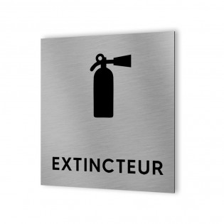 Pictogramme panneau signalétique format 20 cm x 20 cm en Dibond Aluminium brossé - Modèle Extincteur