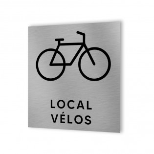 Pictogramme panneau signalétique format 20 cm x 20 cm en Dibond Aluminium brossé - Modèle Local vélos