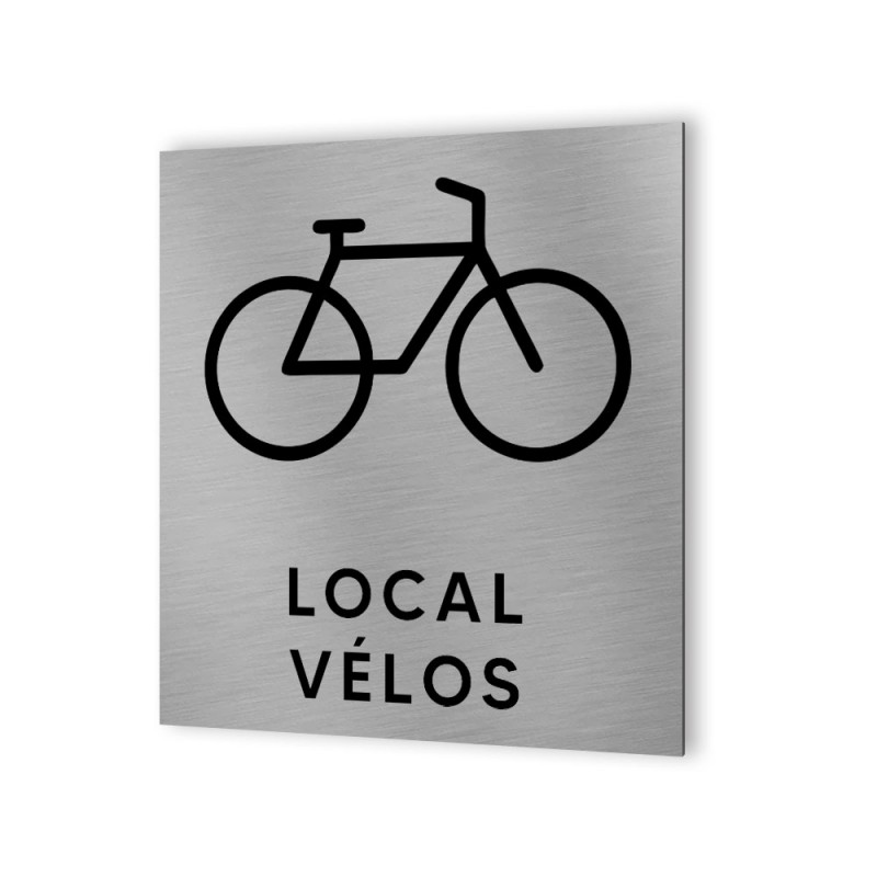 Pictogramme panneau signalétique format 20 cm x 20 cm en Dibond Aluminium brossé - Modèle Local vélos