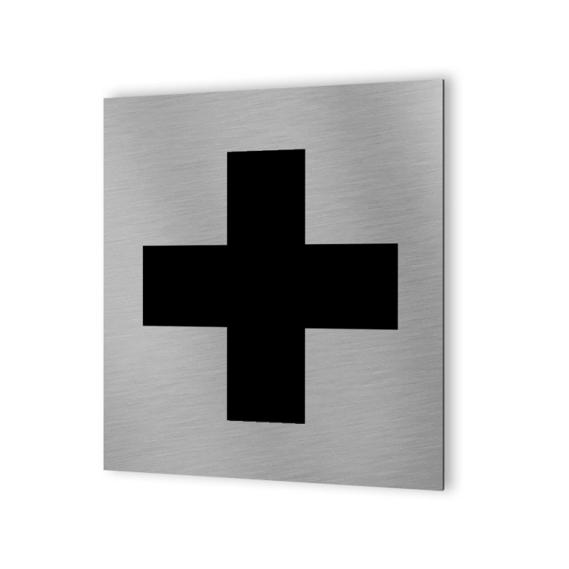 Pictogramme panneau signalétique format 20 cm x 20 cm en Dibond Aluminium brossé - Modèle Premiers secours