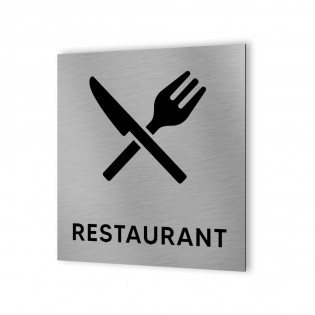 Pictogramme panneau signalétique format 20 cm x 20 cm en Dibond Aluminium brossé - Modèle Restaurant