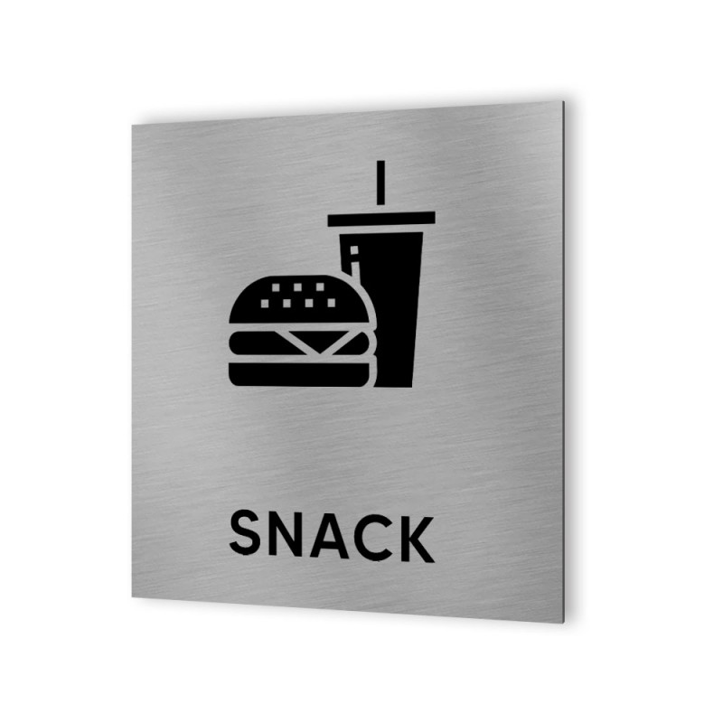 Pictogramme panneau signalétique format 20 cm x 20 cm en Dibond Aluminium brossé - Modèle Snack