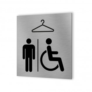 Pictogramme panneau signalétique format 20 cm x 20 cm en Dibond Aluminium brossé - Modèle Vestiaire Hommes / PMR