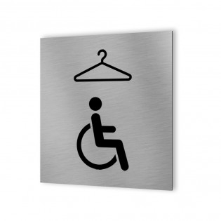 Pictogramme panneau signalétique format 20 cm x 20 cm en Dibond Aluminium brossé - Modèle Vestiaire PMR Handicapé