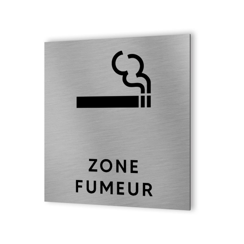 Pictogramme panneau signalétique format 20 cm x 20 cm en Dibond Aluminium brossé - Modèle Zone fumeur