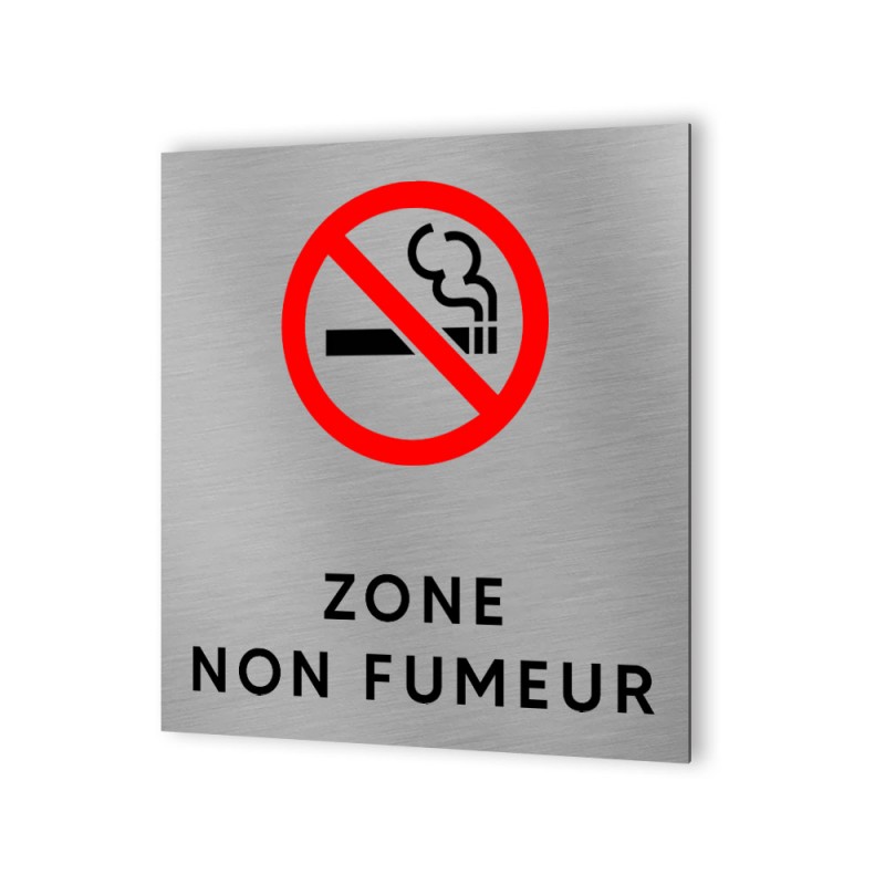Pictogramme panneau signalétique format 20 cm x 20 cm en Dibond Aluminium brossé - Modèle Zone non fumeur