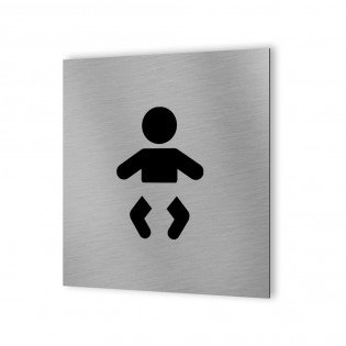 Pictogramme panneau signalétique WC format 20 cm x 20 cm en Dibond Aluminium brossé - Modèle toilettes change bébé