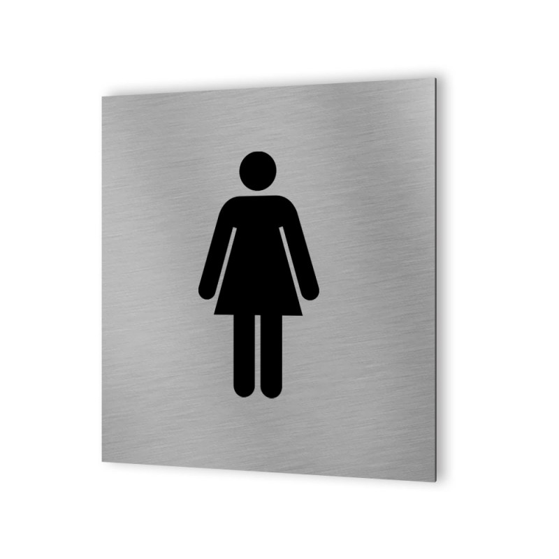 Pictogramme panneau signalétique WC format 20 cm x 20 cm en Dibond Aluminium brossé - Modèle toilettes Femme