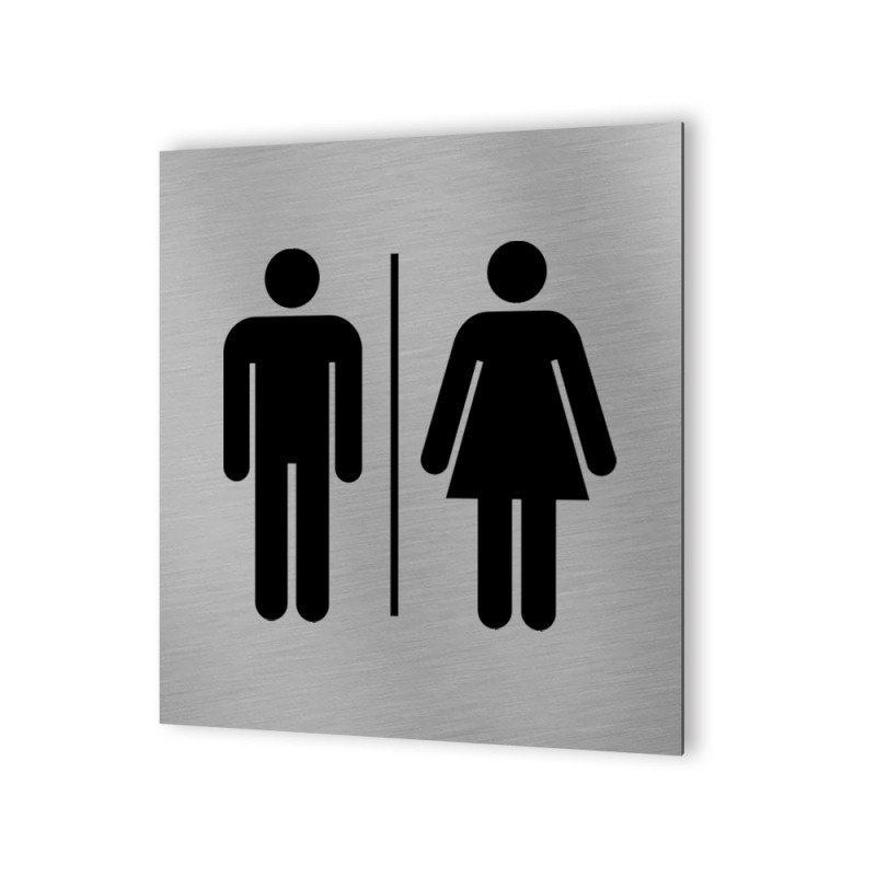 Pictogramme panneau signalétique WC format 20 cm x 20 cm en Dibond Aluminium brossé - Modèle toilettes Homme / Femme