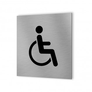 Pictogramme panneau signalétique WC format 20 cm x 20 cm en Dibond Aluminium brossé - Modèle toilettes PMR Handicapé