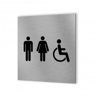 Pictogramme panneau signalétique WC format 20 cm x 20 cm en Dibond Aluminium brossé - Modèle toilettes TRIO