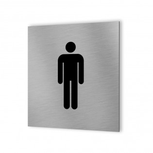 Pictogramme panneau signalétique WC format 20 cm x 20 cm en Dibond Aluminium brossé - Modèle toilettes Homme