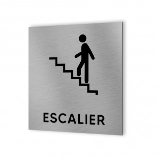 Pictogramme panneau signalétique format 20 cm x 20 cm en Dibond Aluminium brossé - Modèle Escalier