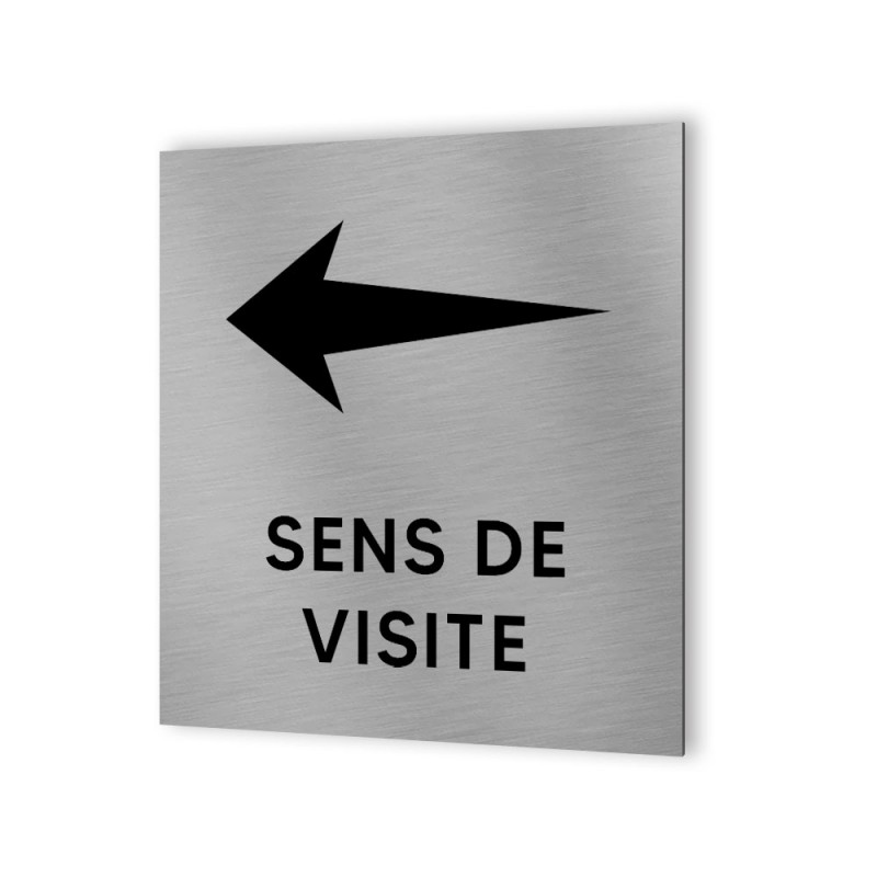 Pictogramme panneau directionnel format 20 cm x 20 cm en Dibond Aluminium brossé - Sens de visite flèche modèle tip