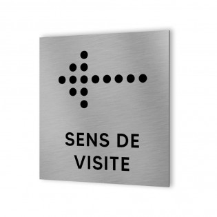 Pictogramme panneau directionnel format 20 cm x 20 cm en Dibond Aluminium brossé - Sens de visite flèche modèle dot