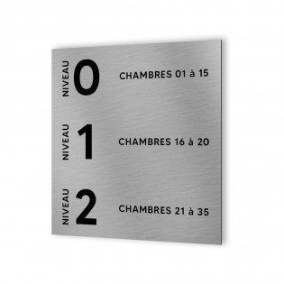 Panneau numéros de chambres et d'étage pour hôtel - Format 20 cm x 20 cm en Dibond Aluminium brossé -  Numéros personnalisables