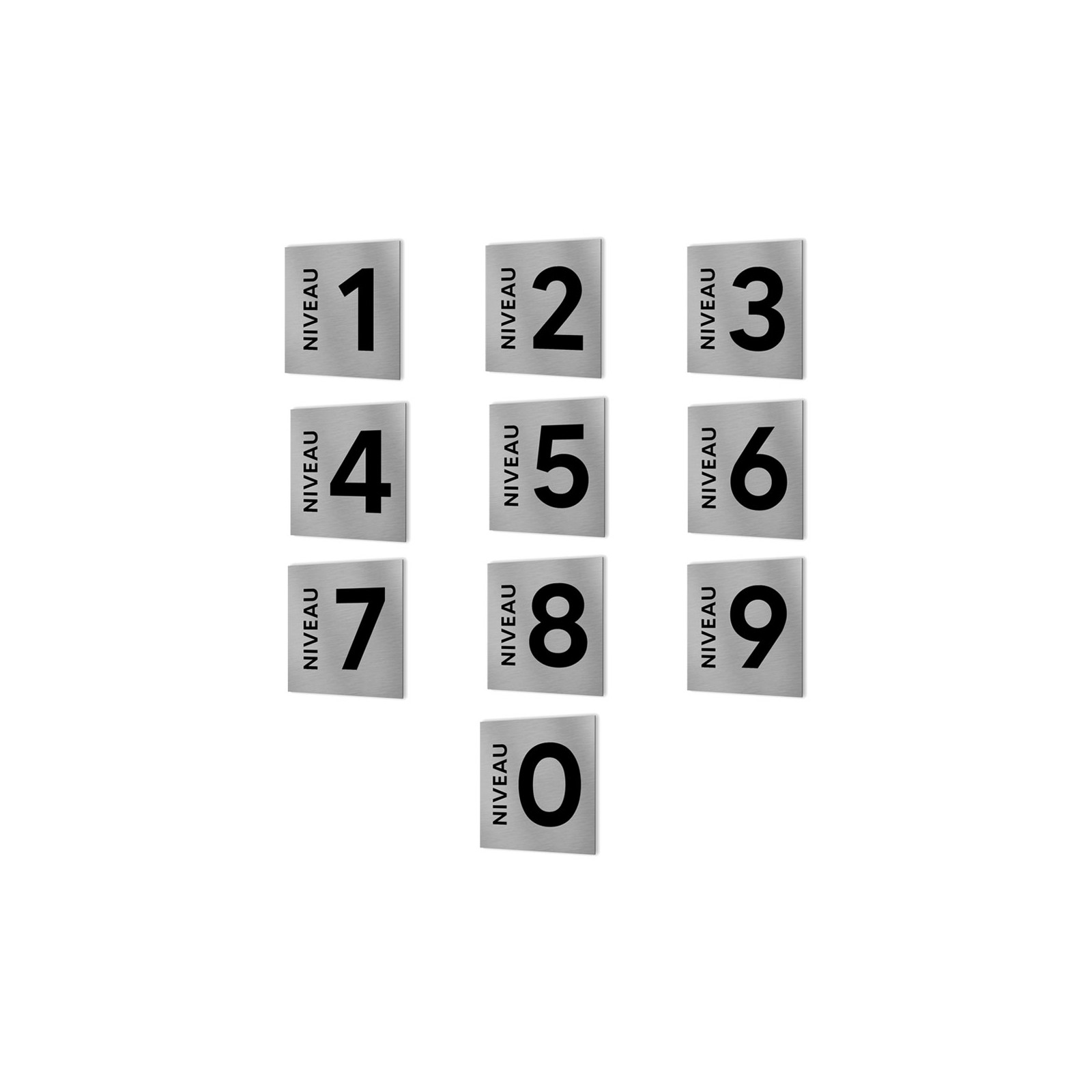Panneau numéro d'étage pour entreprise, immeuble - Format 20 cm x 20 cm en Dibond Aluminium brossé